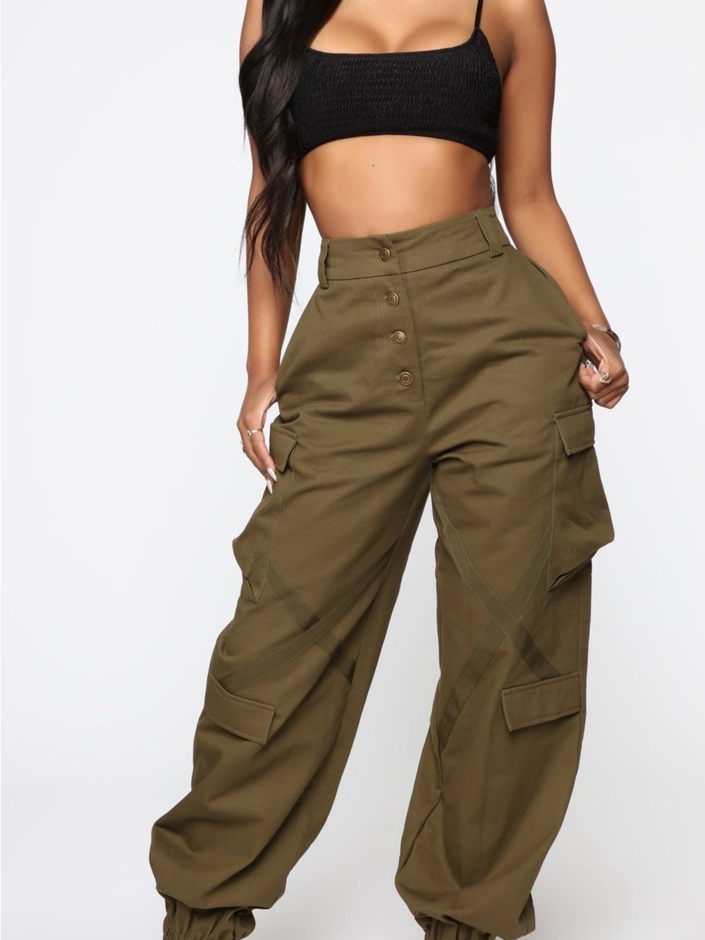 Fashion Nova Olive Green Cargo Jogger Pants - Picture 6 of 6